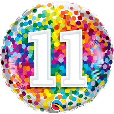 18'' M.NUMBER 11 RAINBOW BIRTHDAY CONFETTI