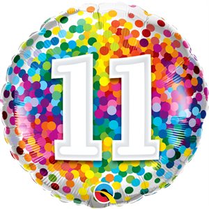 18'' M.NUMBER 11 RAINBOW BIRTHDAY CONFETTI