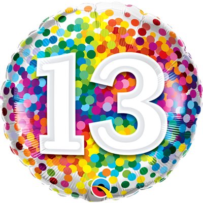 18''M.NUMBER 13 RAINBOW BIRTHDAY CONFETTI