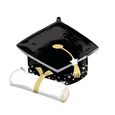 M.25'' BLACK GRAD CAP & WHITE DIPLOMA H / S