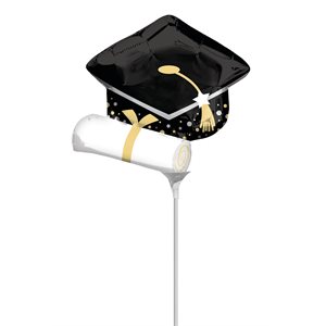 14'' M.BLACK GRAD CAP & WHITE DIPLOMA