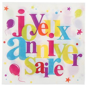 Serviette Joyeux Anniversaire festif Multicolore 16.5 x 16.5