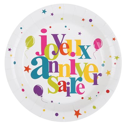 Assiette Joyeux Anniversaire festif Multicolore Ø 22.5 cm Sa