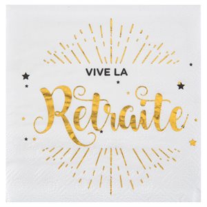 Serviette Vive la retraite Blanc 12.5 x 12.5 cm Sachet de 20