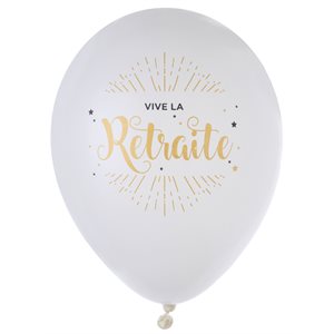 Ballon Vive la retraite Blanc Ø 23 cm Sachet de 8 pièces