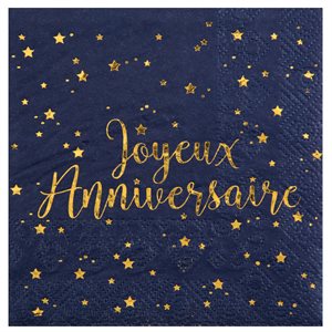 Serviette Joyeux Anniversaire Bleu 12.5 x 12.5 cm Sachet de