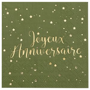 Serviette Joyeux Anniversaire Sauge Sachet de 20 pièces