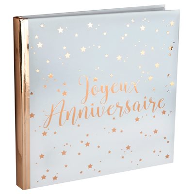 Livre d'or Joyeux Anniversaire métallisé Rose 24 x 24 cm Sac