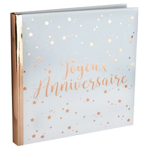 Livre d'or Joyeux Anniversaire métallisé Rose 24 x 24 cm Sac