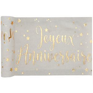 Chemin de table Joyeux Anniversaire métallisé Blanc 28 cm Ro