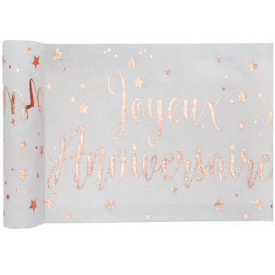 Chemin de table Joyeux Anniversaire métallisé Rose 28 cm Rou