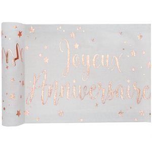 Chemin de table Joyeux Anniversaire métallisé Rose 28 cm Rou