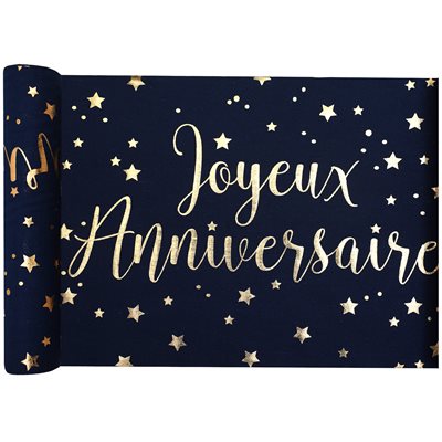 Chemin de table Joyeux Anniversaire métallisé Bleu 28 cm Rou