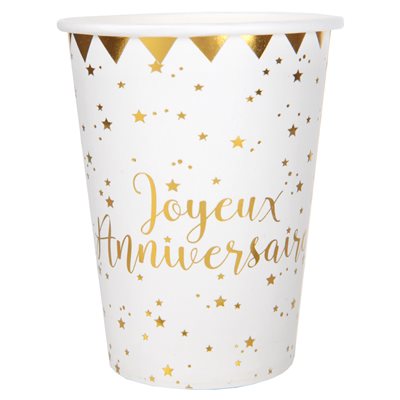 Gobelet Joyeux Anniversaire Blanc Ø 7.8 x 9.7 cm / 27cl Sach