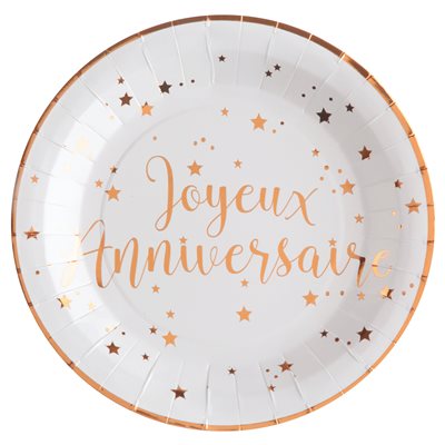 Assiette Joyeux Anniversaire Rose Ø 22.5 cm Sachet de 10 piè