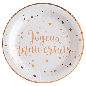 Assiette Joyeux Anniversaire Rose Ø 22.5 cm Sachet de 10 piè