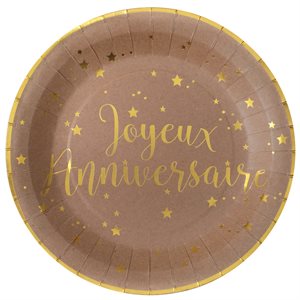 Assiette Joyeux Anniversaire Kraft Ø 22.5 cm Sachet de 10 pi