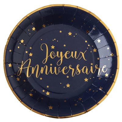 Assiette Joyeux Anniversaire Bleu Ø 22.5 cm Sachet de 10 piè