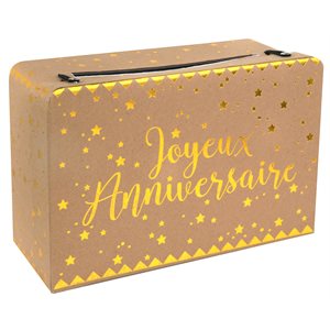 Tirelire Joyeux Anniversaire métallisé Kraft 24 x 16 x 10 cm