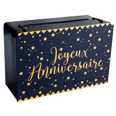 Tirelire Joyeux Anniversaire métallisé Bleu 24 x 16 x 10 cm