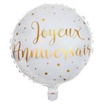 ballon Alu J.Anniversaire  Blanc / Or Ø 45 cm Sachet d'1 p