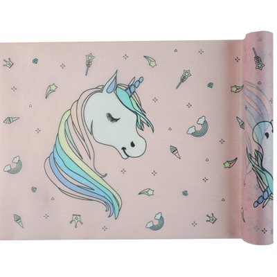 Chemin de table Licorne Rose 30 cm Rouleau de 5 mètres