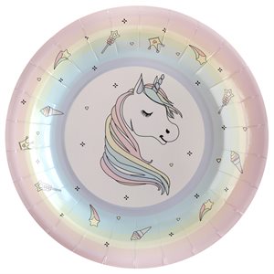 Assiette Licorne Rose Ø 22.5 cm Sachet de 10 pièces