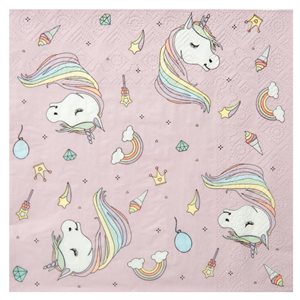 Serviette Licorne Rose 16.5 x 16.5 cm Sachet de 20 pièces