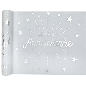 Chemin de table Anniversaire Etincelant Argent 30 cm Rouleau