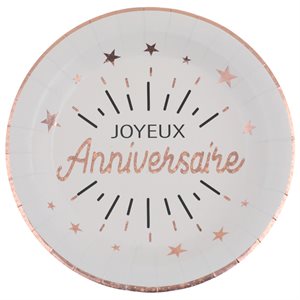 Assiette Anniversaire Etincelant Rose Ø 22.5 cm Sachet de 10