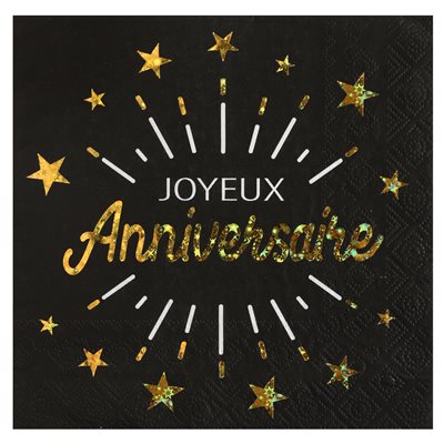 Serviette Anniversaire Etincelant Or 16.5 x 16.5 cm Sachet d