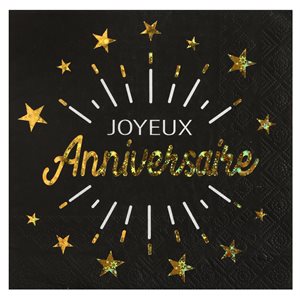 Serviette Anniversaire Etincelant Or 16.5 x 16.5 cm Sachet d