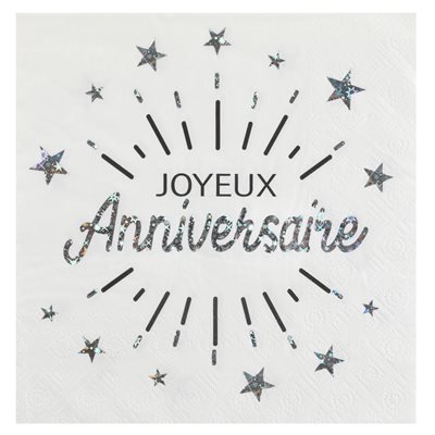 Serviette Anniversaire Etincelant Argent 16.5 x 16.5 cm Sach