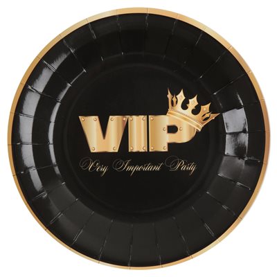 Assiette VIP couronné Noir Ø 22.5 cm Sachet de 10 pièces