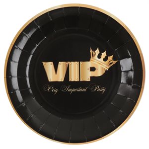 Assiette VIP couronné Noir Ø 22.5 cm Sachet de 10 pièces