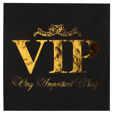 Serviette VIP couronné Noir 16.5 x 16.5 cm Sachet de 10 pièc