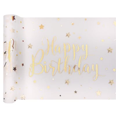 Chemin de table Happy Birthday métal Blanc 30 cm Rouleau de