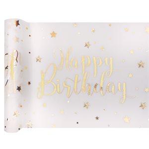 Chemin de table Happy Birthday métal Blanc 30 cm Rouleau de