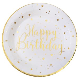 Assiette Happy Birthday Blanc Ø 22.5 cm Sachet de 10 pièces