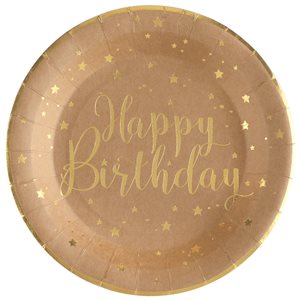 Assiette Happy Birthday Kraft Ø 22.5 cm Sachet de 10 pièces