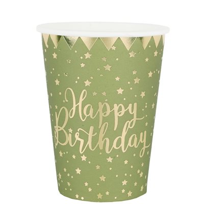 Gobelet Happy Birthday Sauge 7.8 x 9.7 cm 27cl Sachet de 10