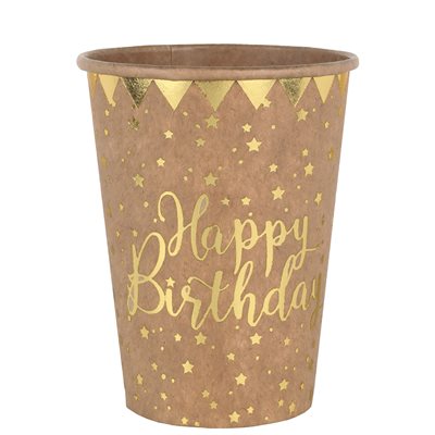 Gobelet Happy Birthday Kraft 7.8 x 9.7 cm 27cl Sachet de 10