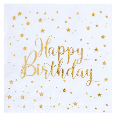 Serviette Happy Birthday Blanc 12.5 x 12.5 cm Sachet de 20 p