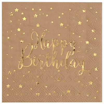 Serviette Happy Birthday Kraft 25 x 25 cm Sachet de 20 pièce