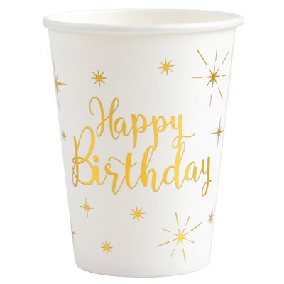 Gobelet Happy birthday Or Ø 7.8 x 9.7 cm / 27cl Sachet de 10