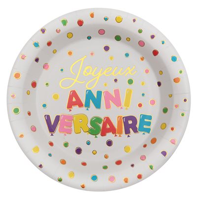 Assiette Anniversaire ballon Multicolore Ø 22.5 cm Sachet de