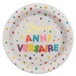 Assiette Anniversaire ballon Multicolore Ø 22.5 cm Sachet de