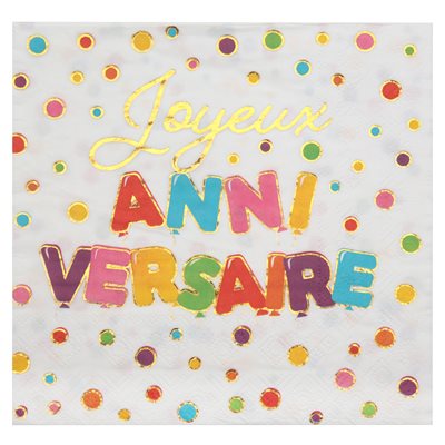 Serviette Anniversaire ballon Multicolore 16.5 x 16.5 cm Sac