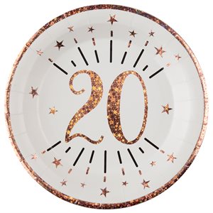 Assiette Âge étincelant rose gold 20 ans Ø 22.5 cm Sachet de