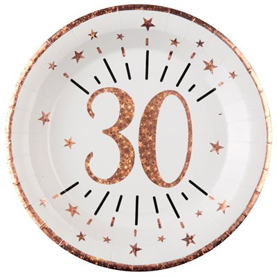 Assiette Âge étincelant rose gold 30 ans Ø 22.5 cm Sachet de